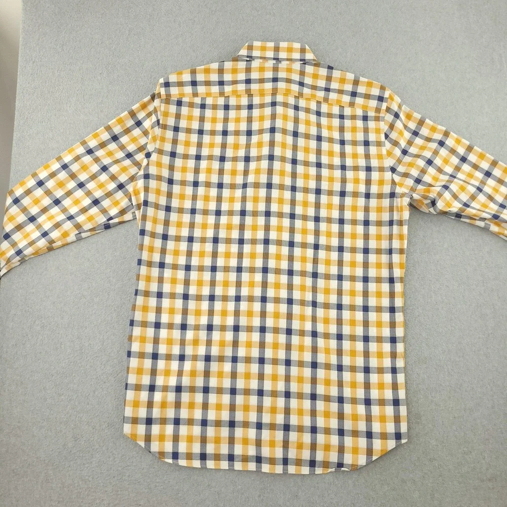 Banana Republic Oxford Dress Shirt Mens L Yellow Blue Gingham Slim Fit Non Iron